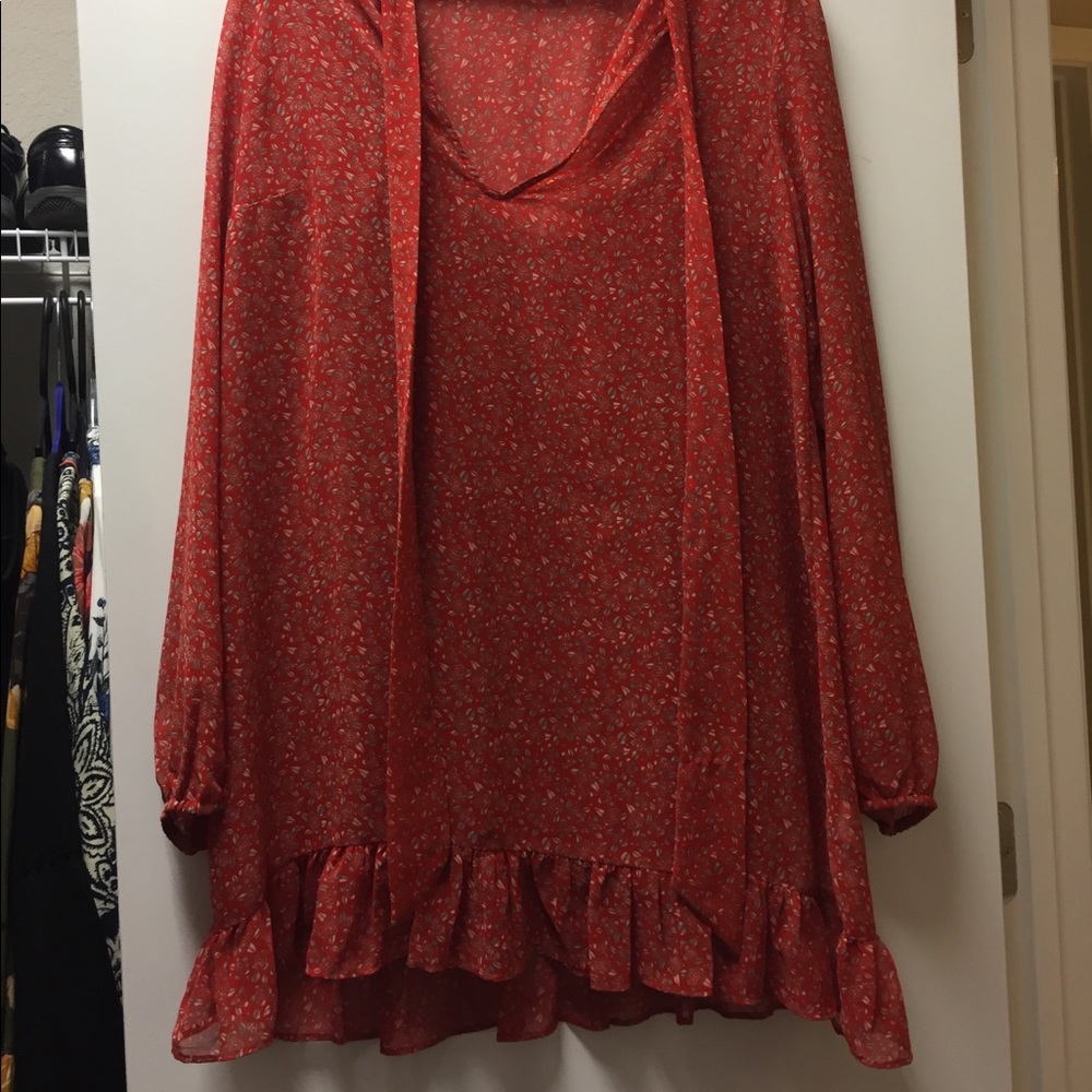 Free People red peasant dress with under layer